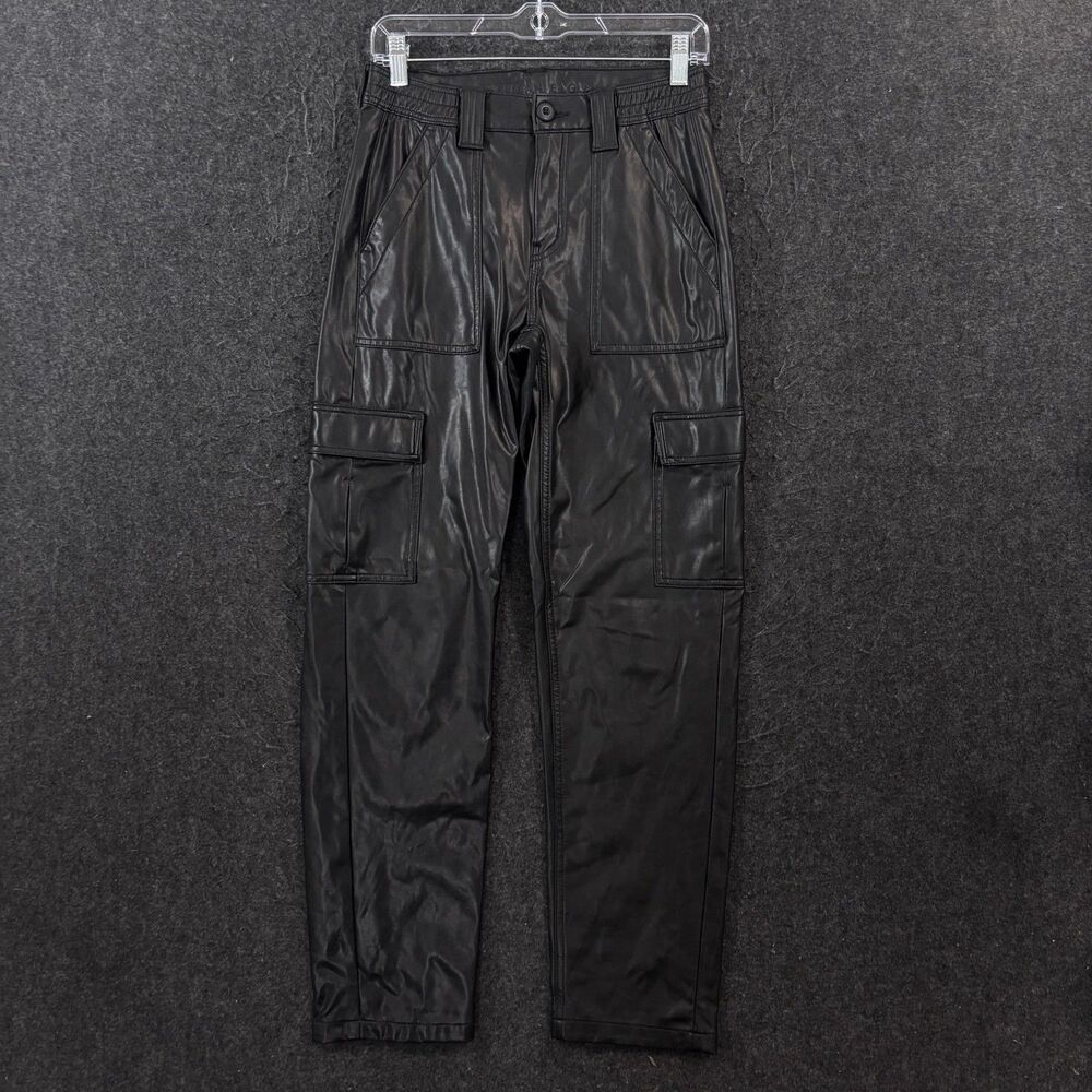 American Eagle Outfitters Cargo Pants Women's 2 Black Faux Leather Stretch
